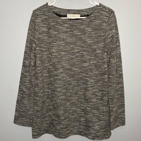 Loft Boho Black and White Long Sleeved Crew Neck Tunic Top Size Medium - Picture 1 of 12